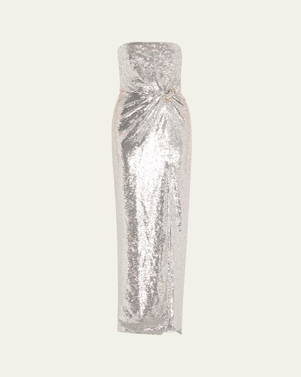 Sequined Strapless Buckle Gown